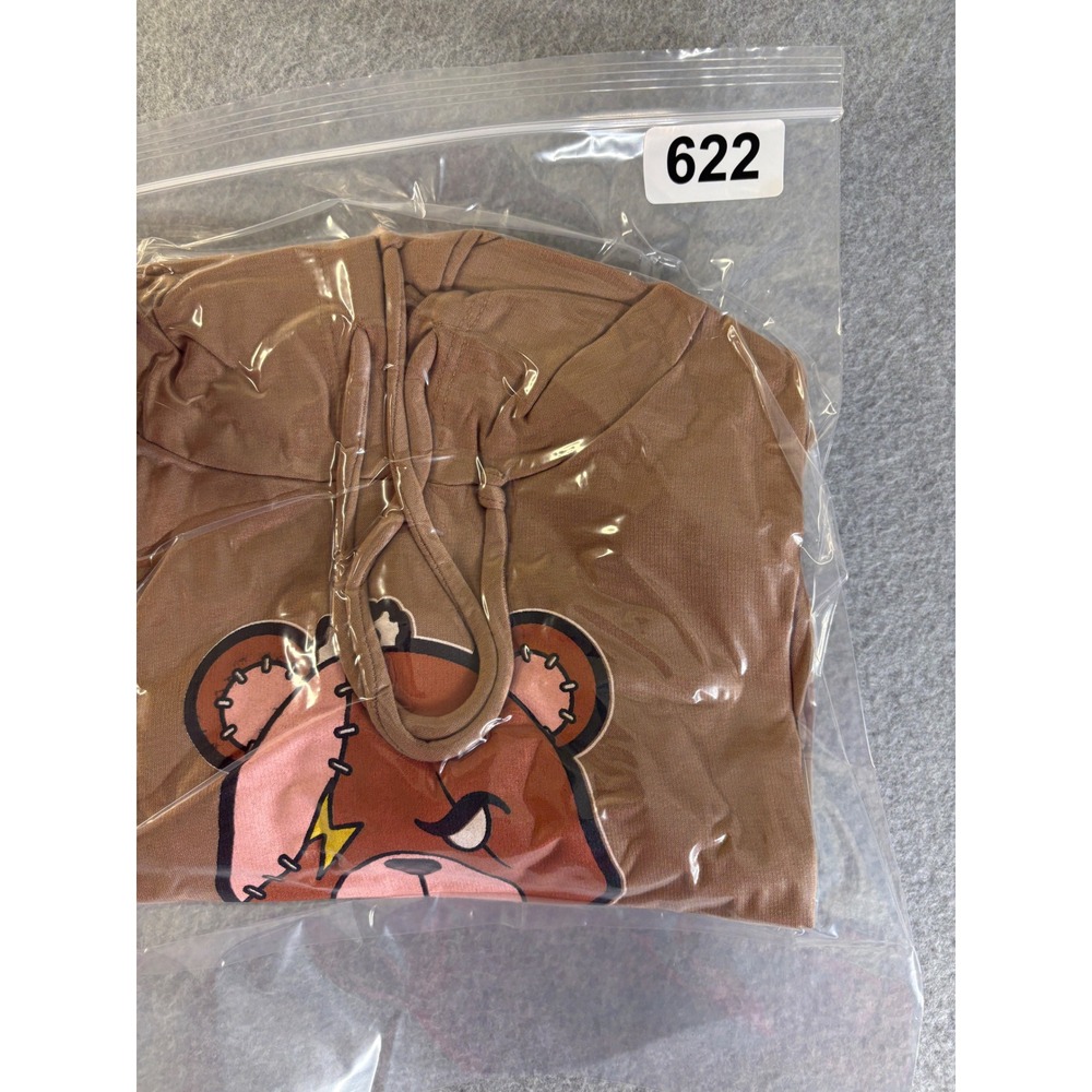 Yellow Cabbage Hustle Hard Bear Cropped Hoodie Brown Medium YT4603 Streetwear - Picture 9 of 9
